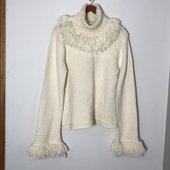 Vintage Eminent Sweater, Fringe, Cream, Turtleneck, Size 14, EUC! - Picture 1 of 4